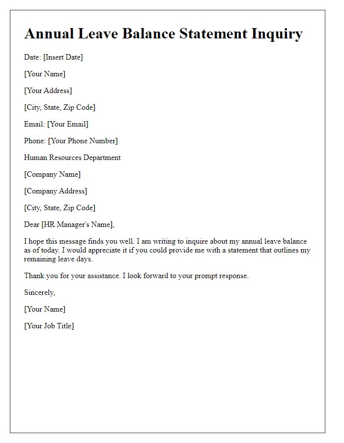 Letter template of annual leave balance statement inquiry