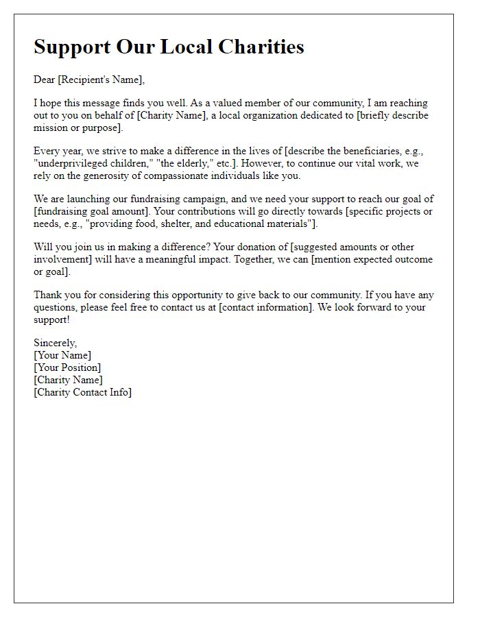 Letter template of fundraising appeal for local charities