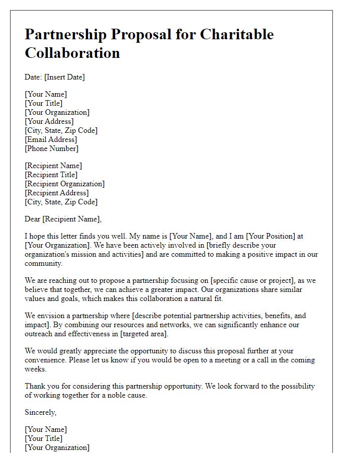 Letter template of partnership proposal for charitable collaboration