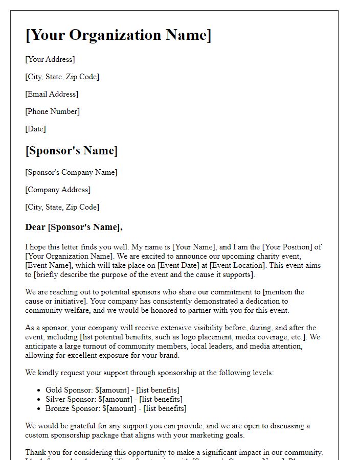 Letter template of sponsorship request for charity events