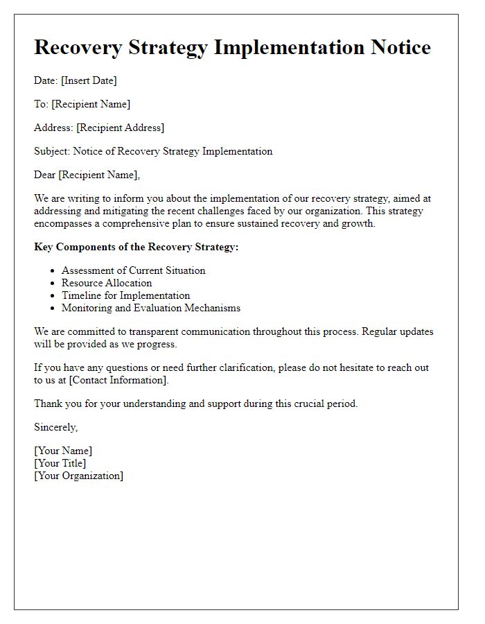 Letter template of recovery strategy implementation notice