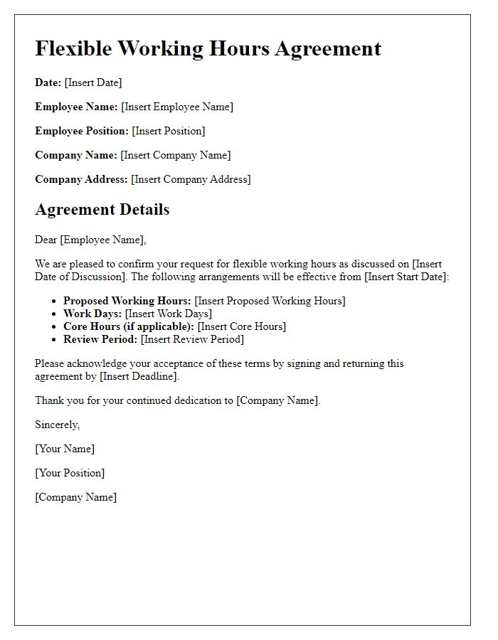 Letter template of flexible working hours agreement