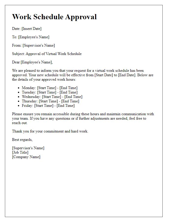 Letter template of virtual work schedule approval