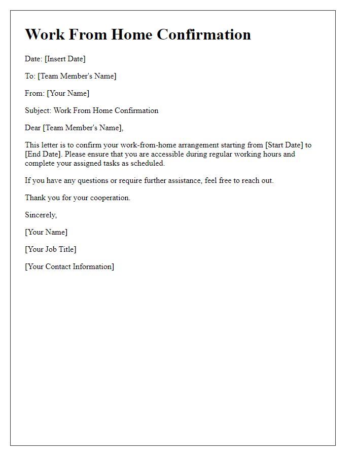 Letter template of work-from-home confirmation for team members