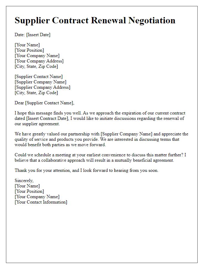 Letter template of supplier contract renewal negotiation.