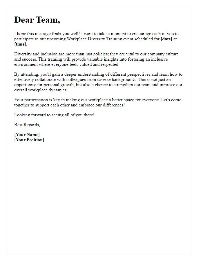 Letter template of encouragement to attend workplace diversity training event