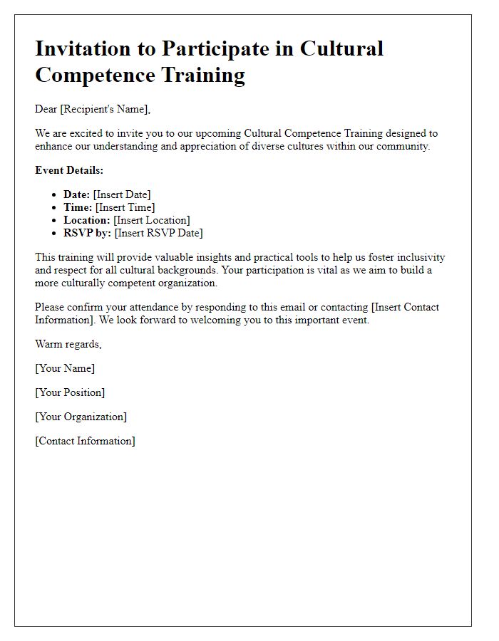 Letter template of engagement invitation for cultural competence training