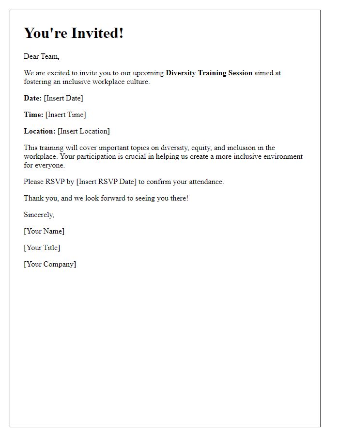 Letter template of invitation to staff diversity training session