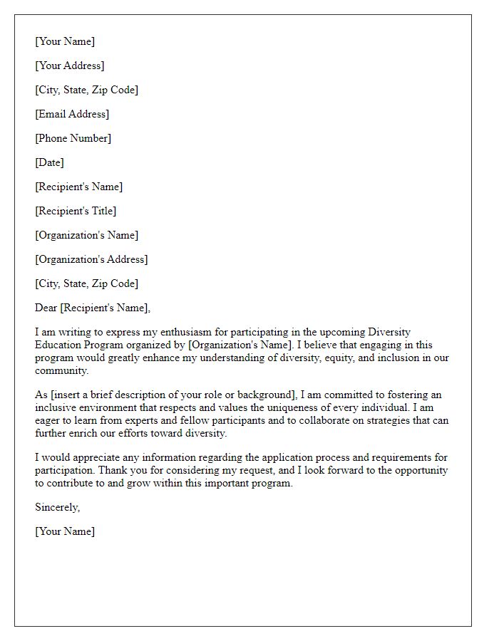 Letter template of request for participation in diversity education program