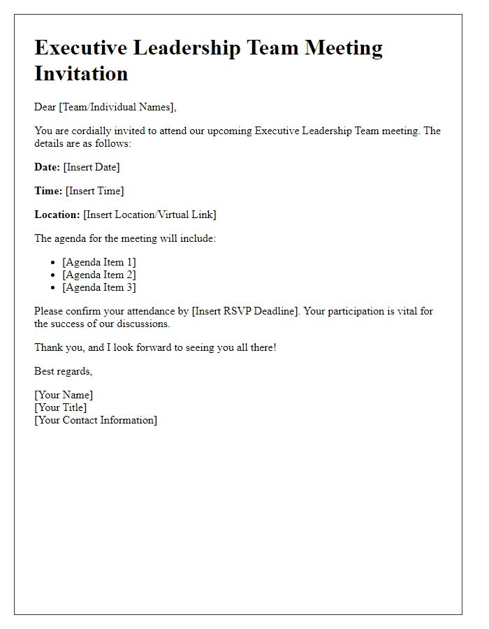 Letter template of executive leadership team meeting invitation.