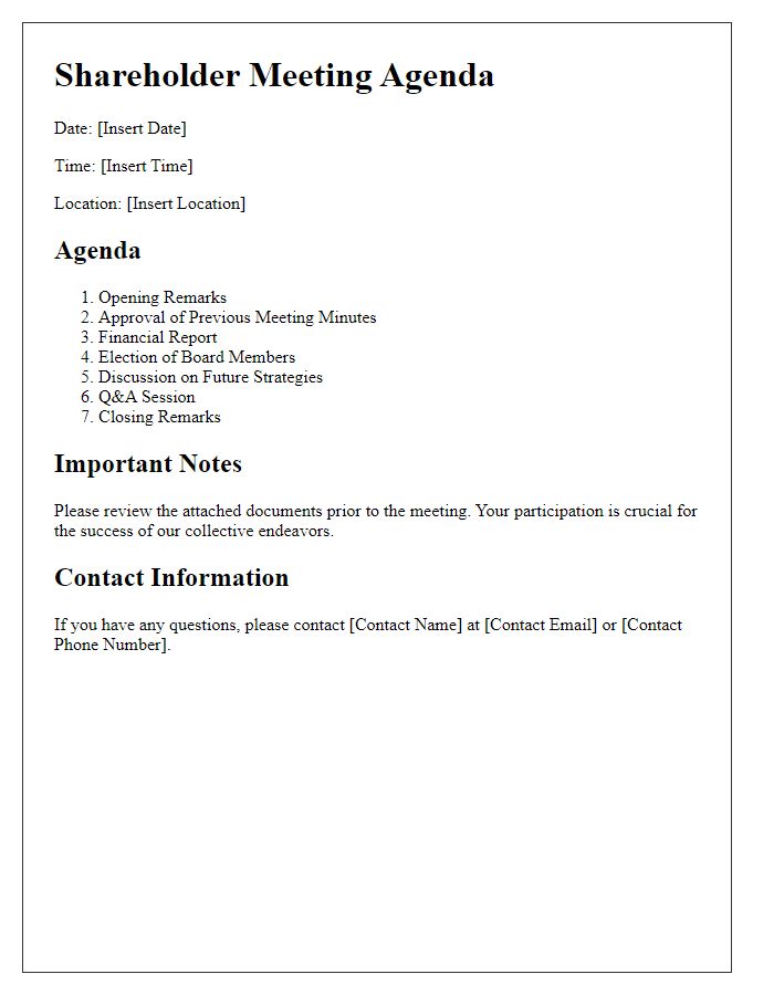 Letter template of shareholder meeting agenda briefing