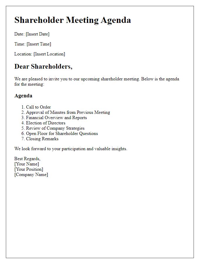 Letter template of shareholder meeting agenda communication