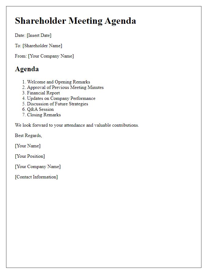 Letter template of shareholder meeting agenda distribution