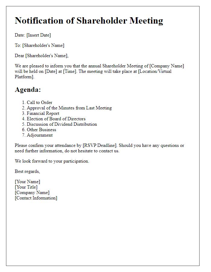 Letter template of shareholder meeting agenda notification