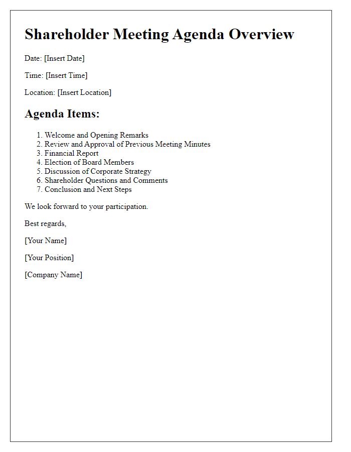 Letter template of shareholder meeting agenda overview