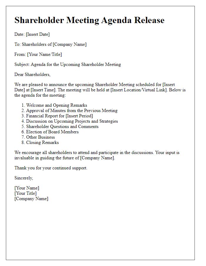 Letter template of shareholder meeting agenda release