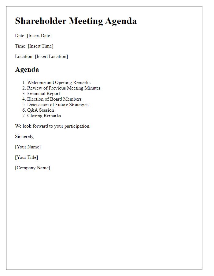 Letter template of shareholder meeting agenda sharing