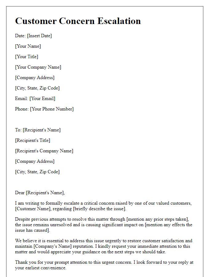 Letter template of critical customer concern escalation