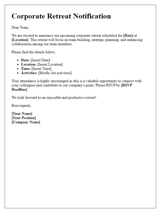 Letter template of corporate retreat notification