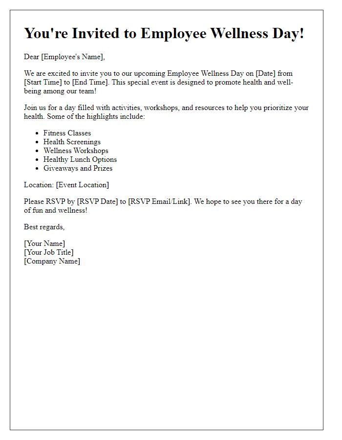 Letter template of employee wellness day invite