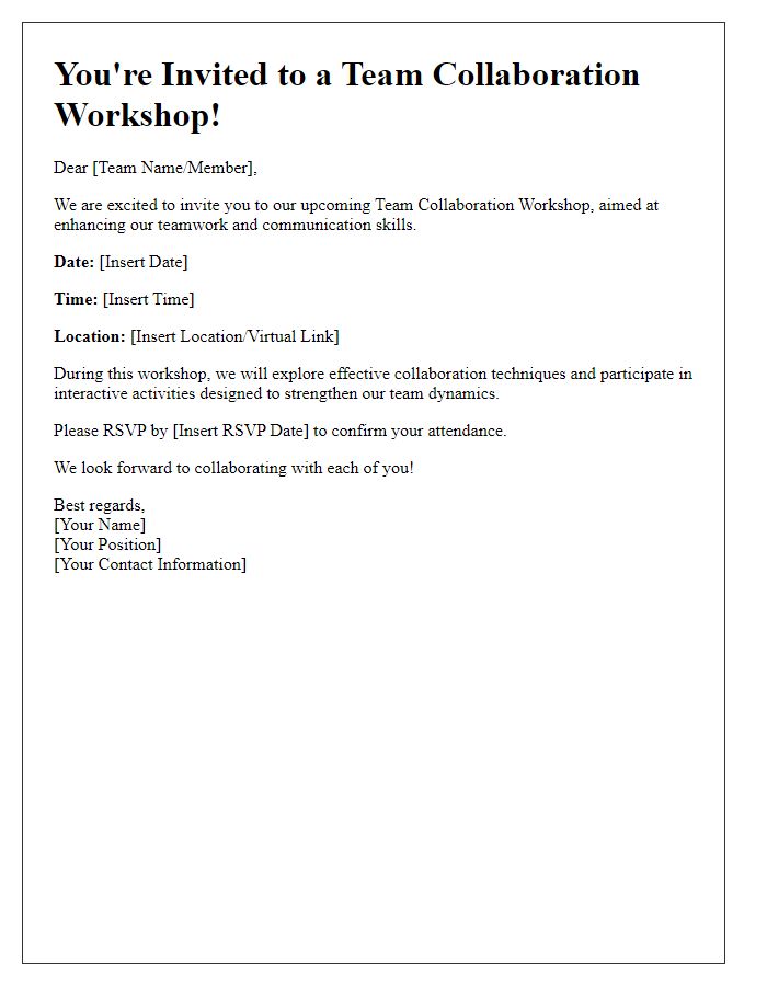 Letter template of team collaboration workshop invite