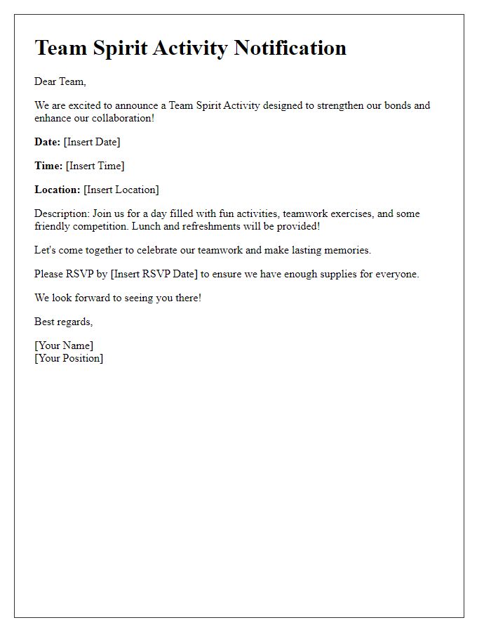 Letter template of team spirit activity notification