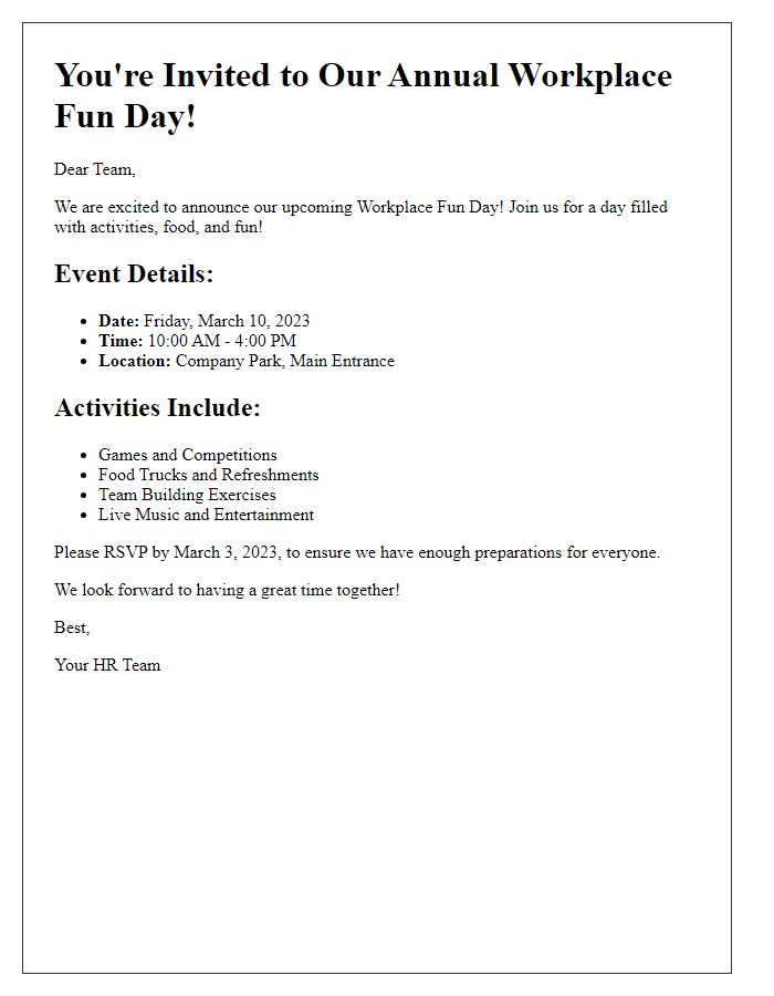 Letter template of workplace fun day details