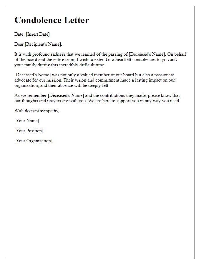 Letter template of executive condolence note for board member demise