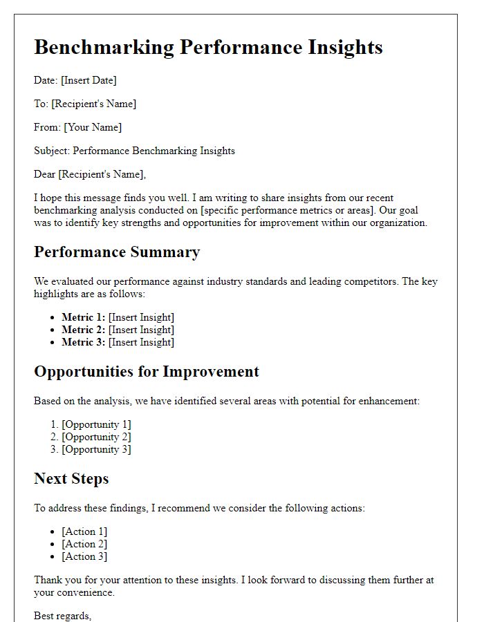 Letter template of benchmarking performance insights