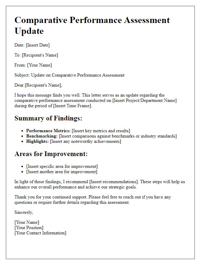 Letter template of comparative performance assessment update