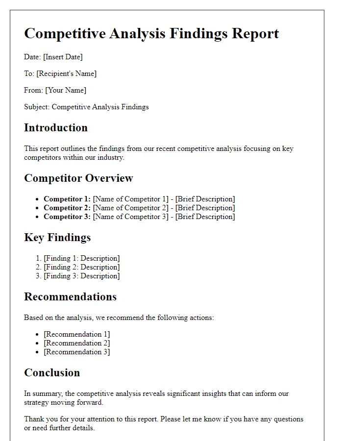 Letter template of competitive analysis findings report