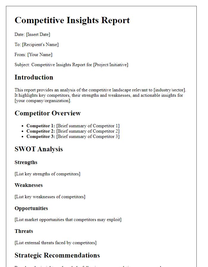 Letter template of competitive insights report