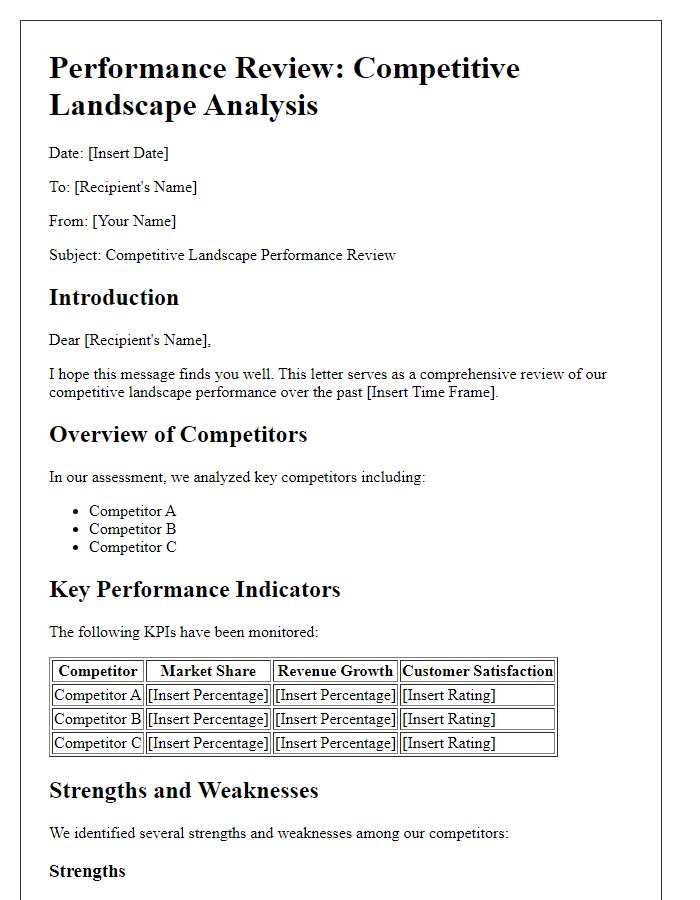 Letter template of competitive landscape performance review