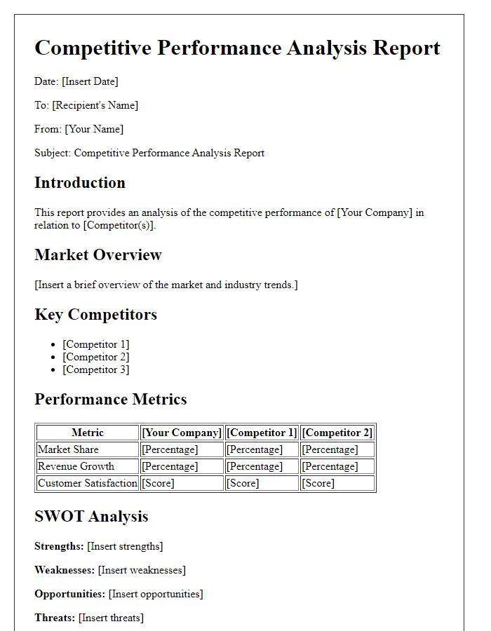 Letter template of competitive performance analysis report