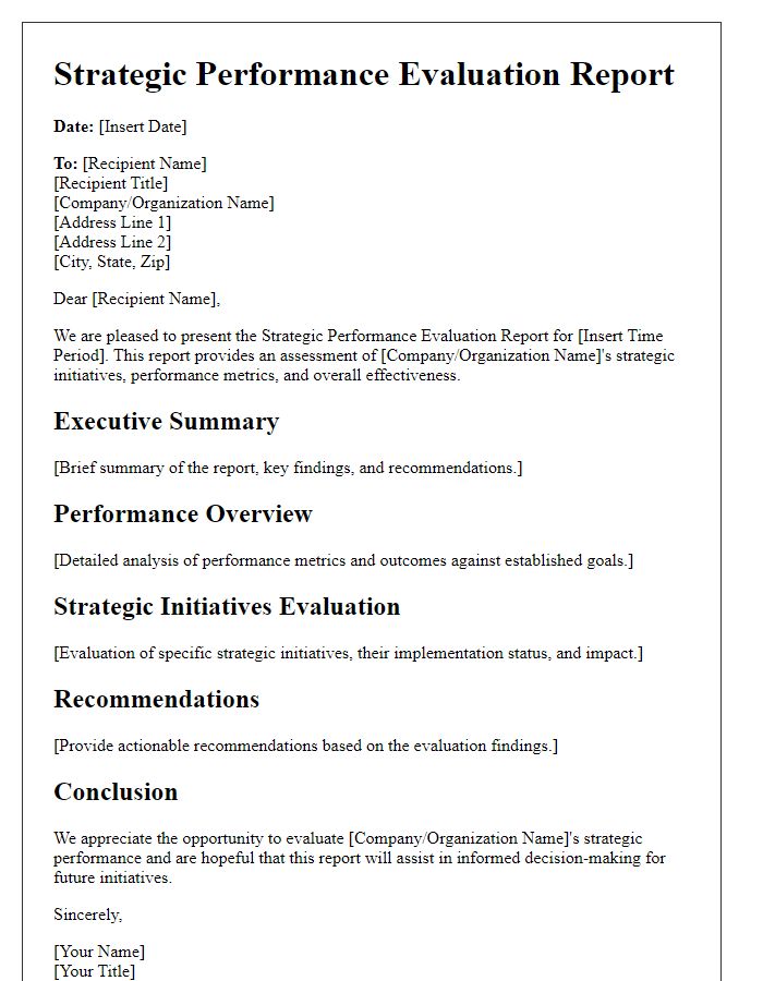 Letter template of strategic performance evaluation report