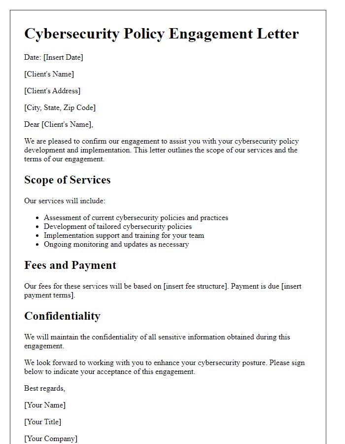 Letter template of cybersecurity policy engagement letter