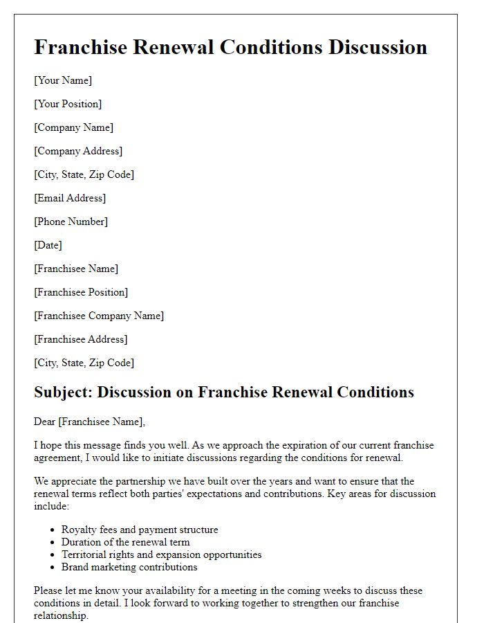 Letter template of franchise renewal conditions discussion