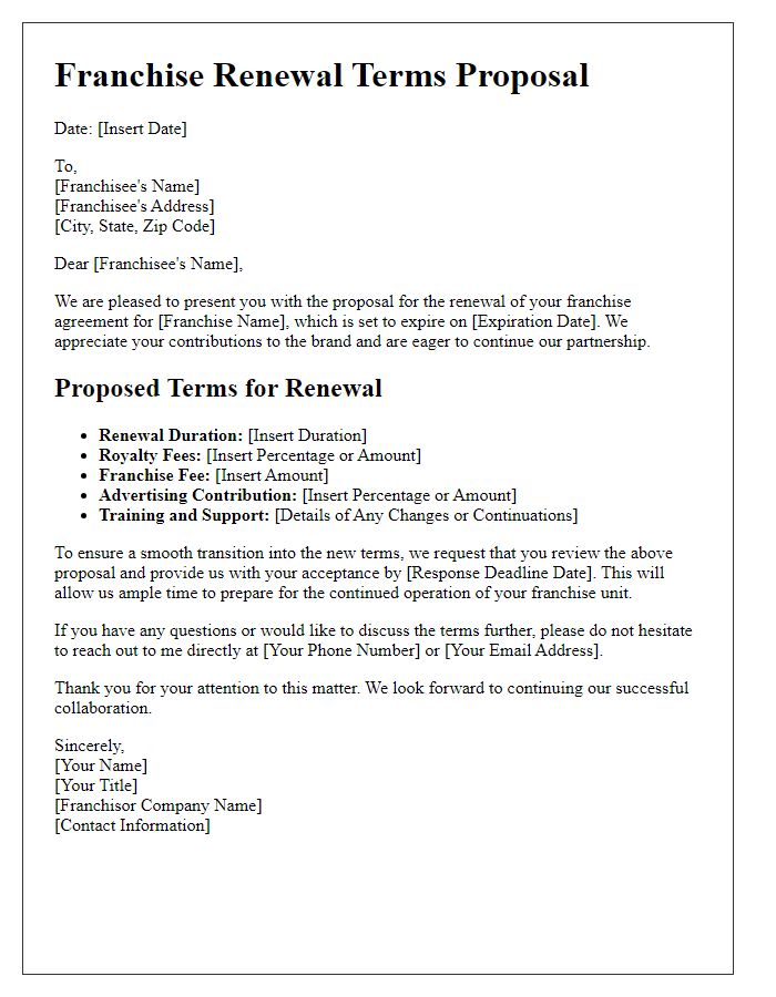 Letter template of franchise renewal terms proposal