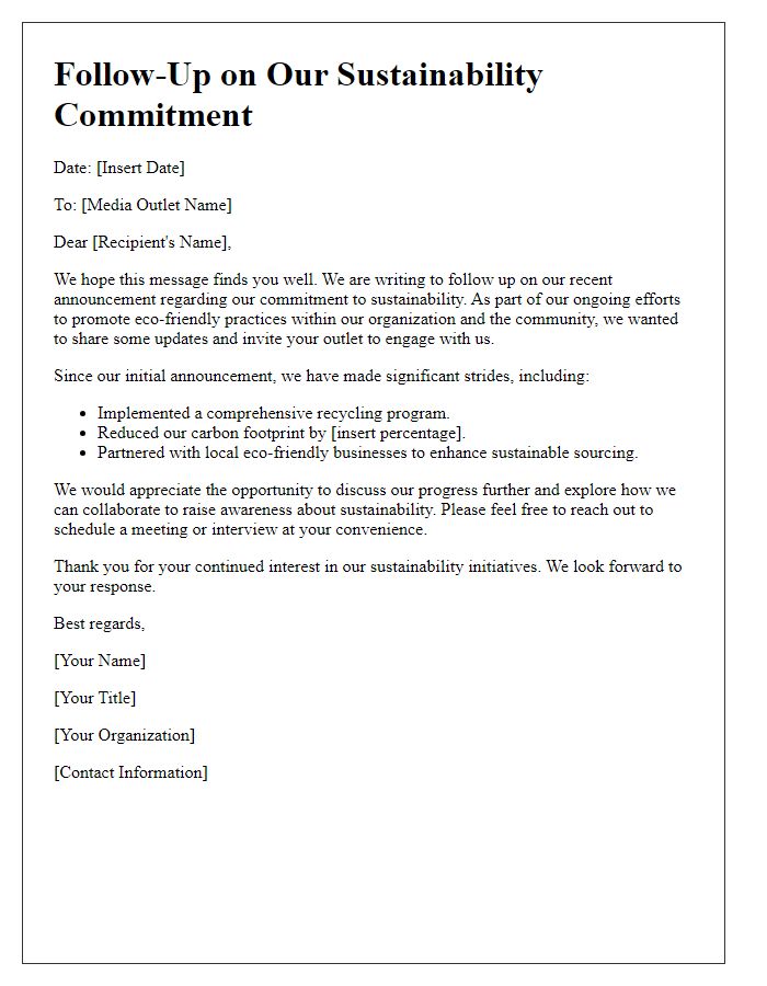 Letter template of sustainability commitment follow-up for media outlets