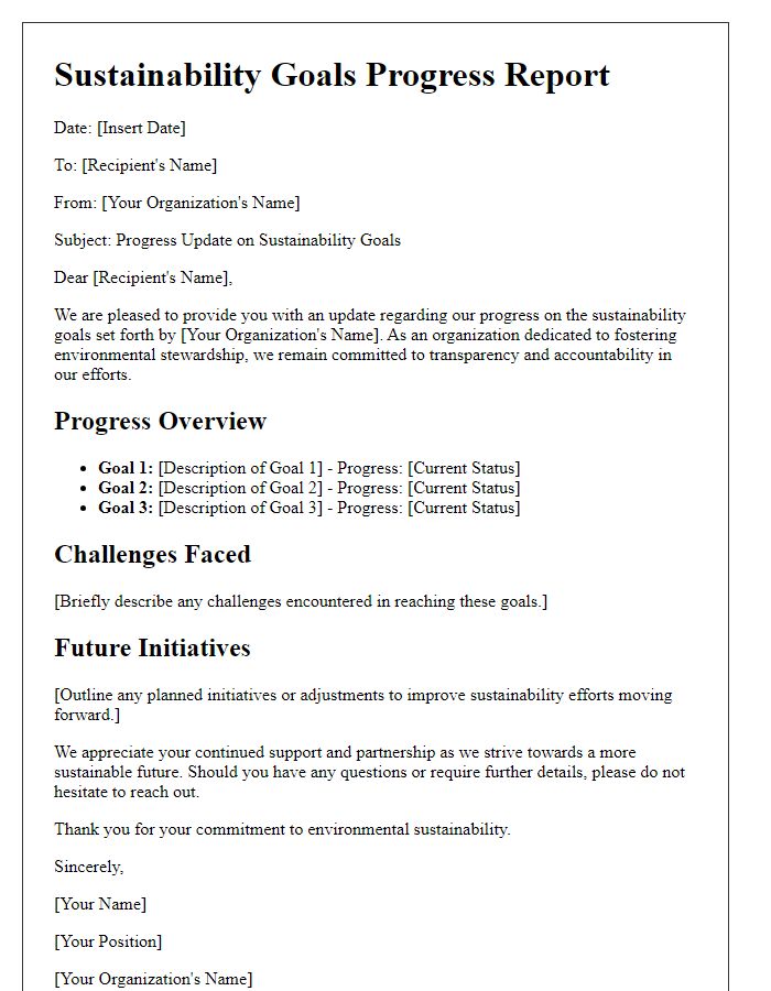 Letter template of sustainability goals progress for environmental organizations