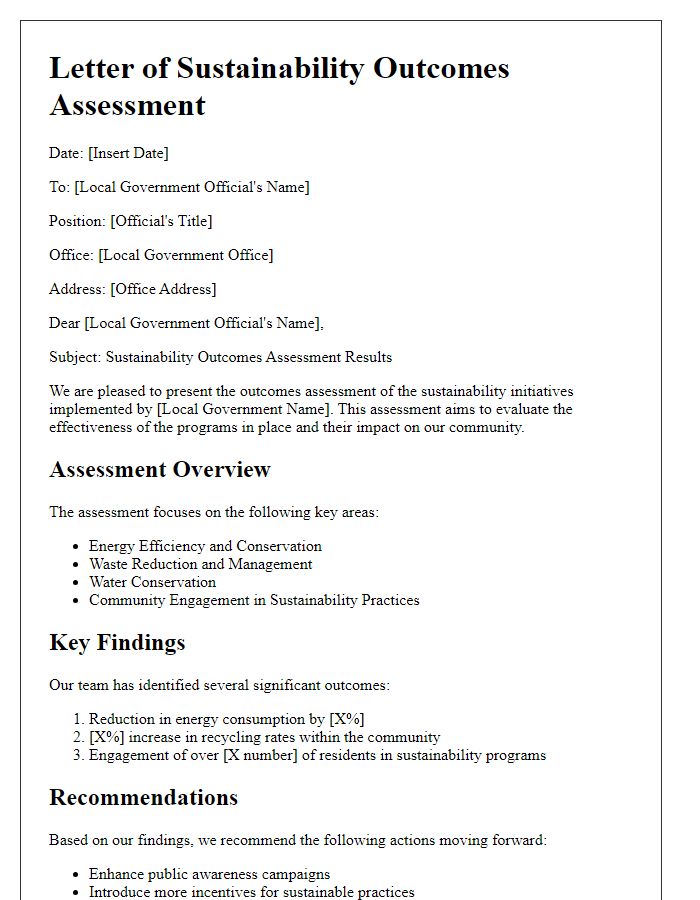 Letter template of sustainability outcomes assessment for local government