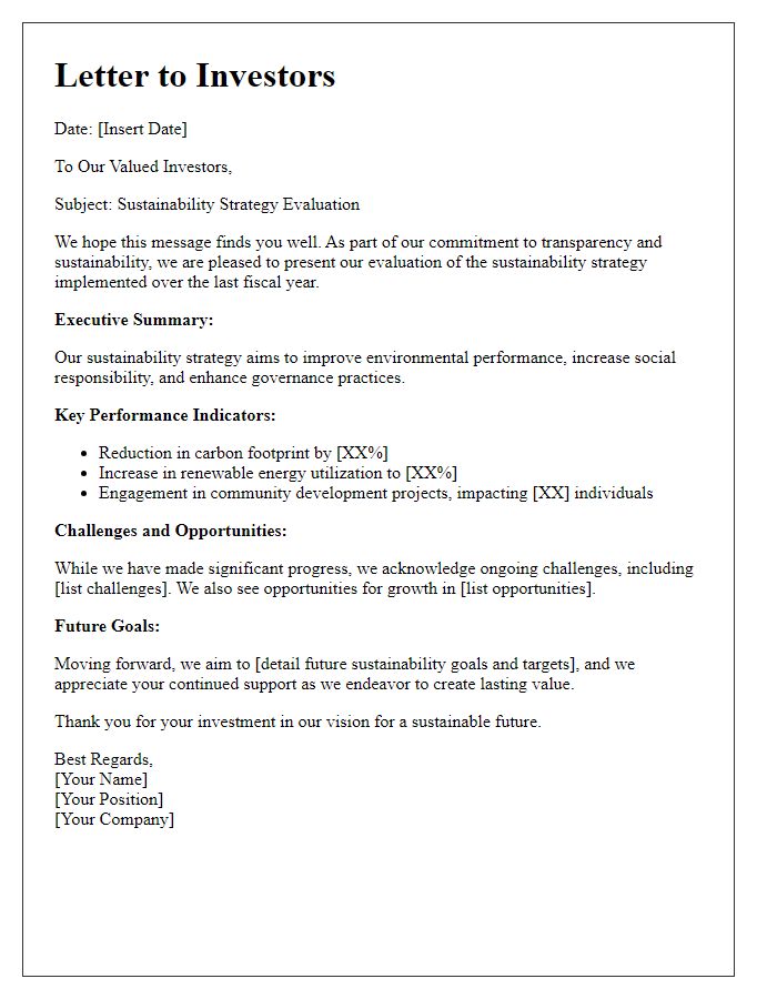 Letter template of sustainability strategy evaluation for investors