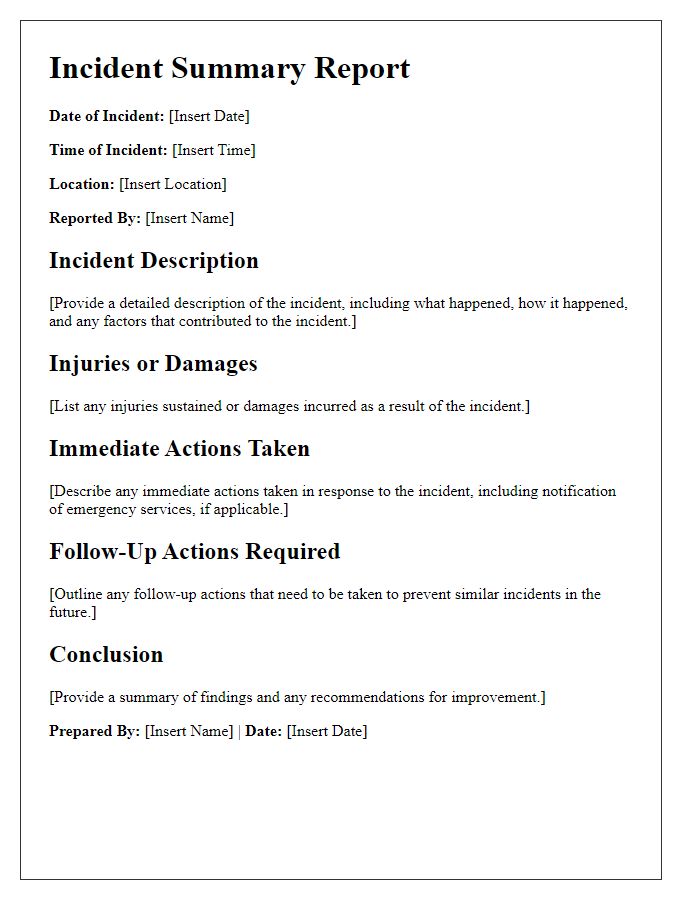 Letter template of incident summary for internal safety audits