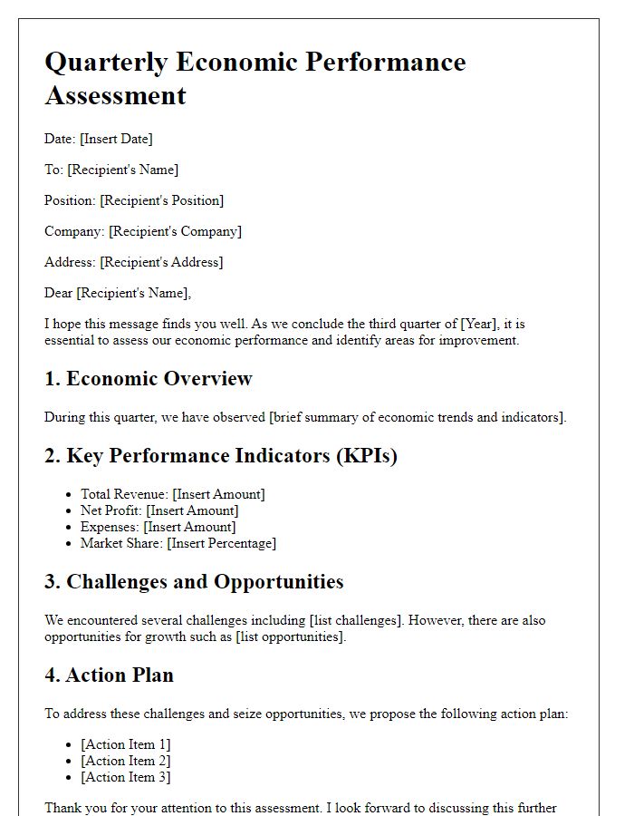 Letter template of quarterly economic performance assessment