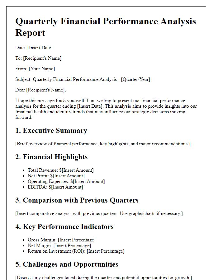 Letter template of quarterly financial performance analysis report