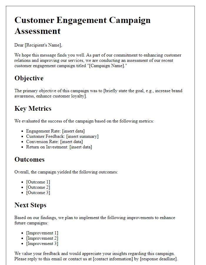 Letter template of customer engagement campaign assessment