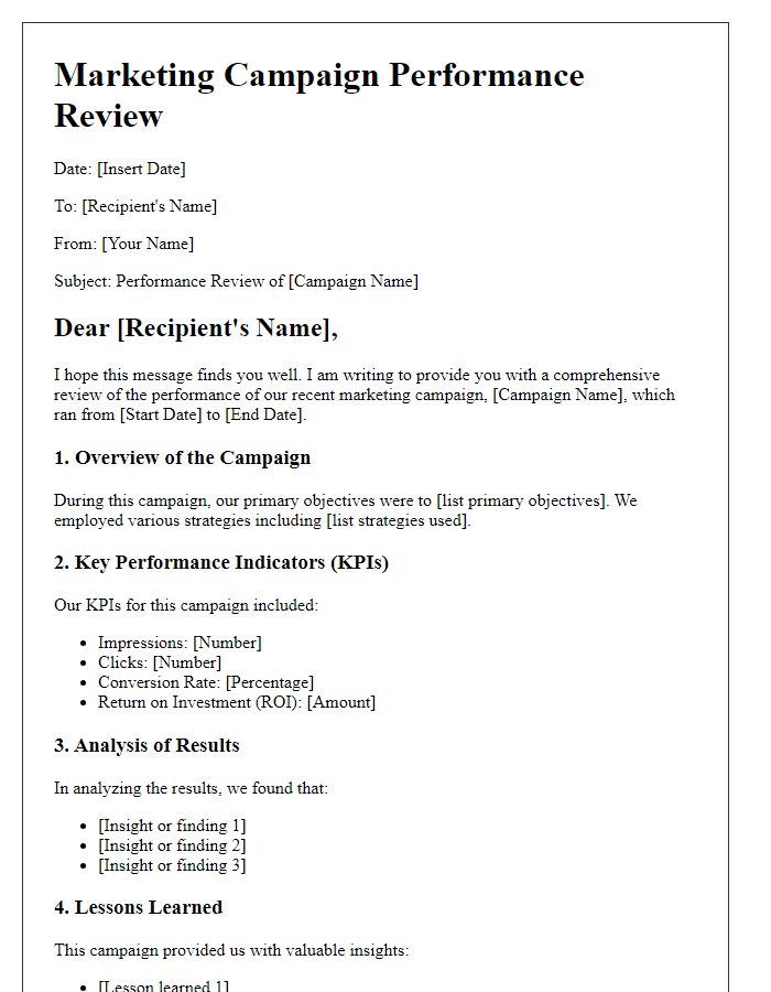 Letter template of marketing campaign performance review