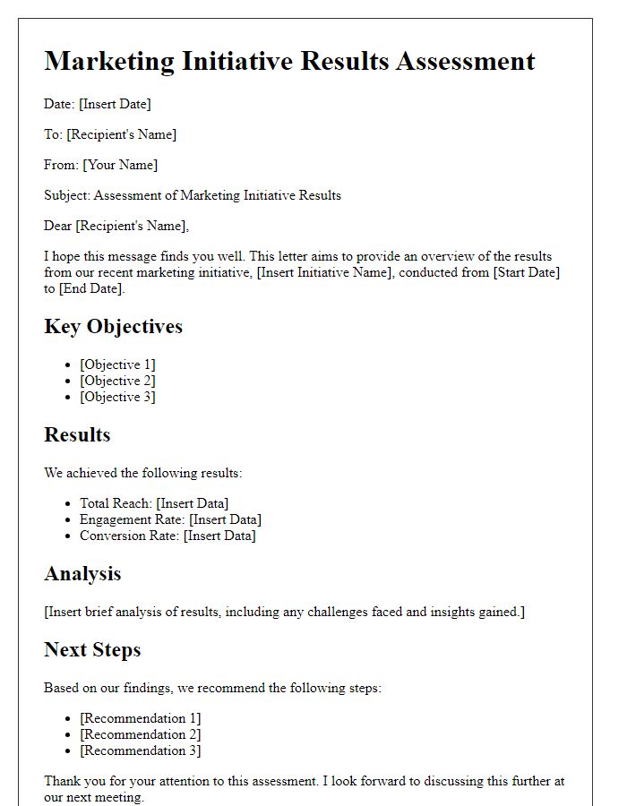 Letter template of marketing initiative results assessment