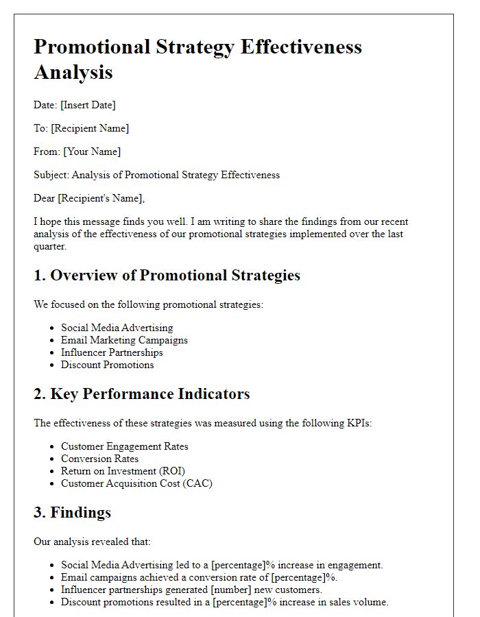 Letter template of promotional strategy effectiveness analysis