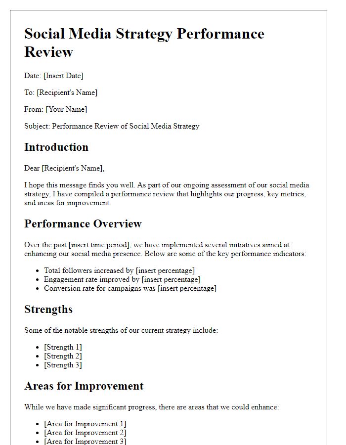 Letter template of social media strategy performance review